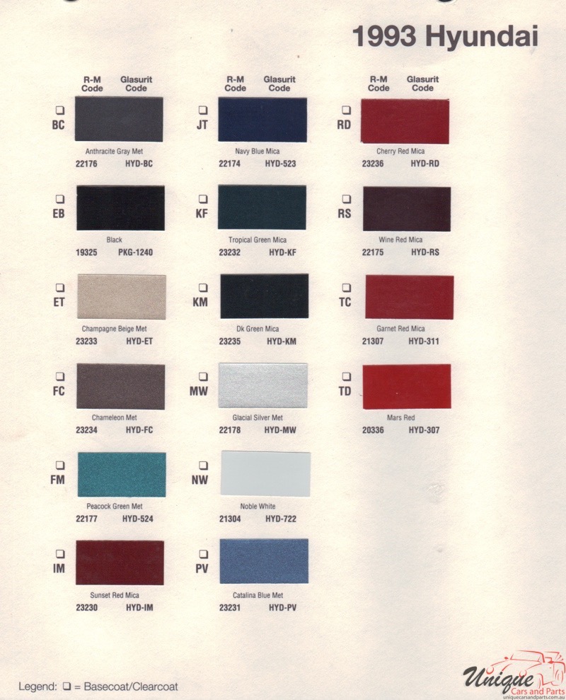 1993 Hyundai Paint Charts RM